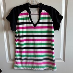 Slazenger Black, Pink, Green & White Striped V‑Neck Polo